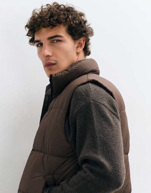 ONLY & SONS chaleco acolchado en marrón chocolate, 4 de 5