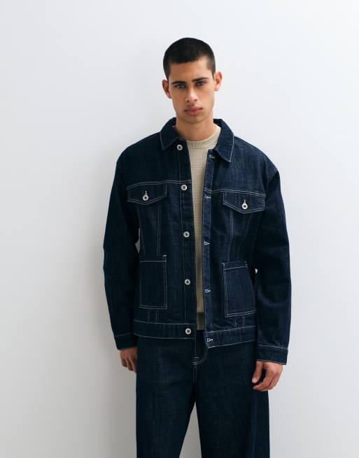 ONLY & SONS - Conjunto azul oscuro de vaqueros y chaqueta vaquera con pespuntes en contraste, 3 de 3