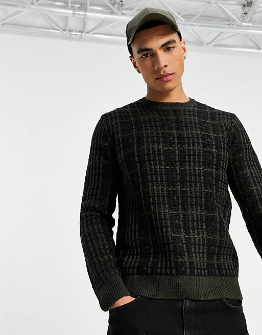 Only & Sons check jumper in green | ASOS