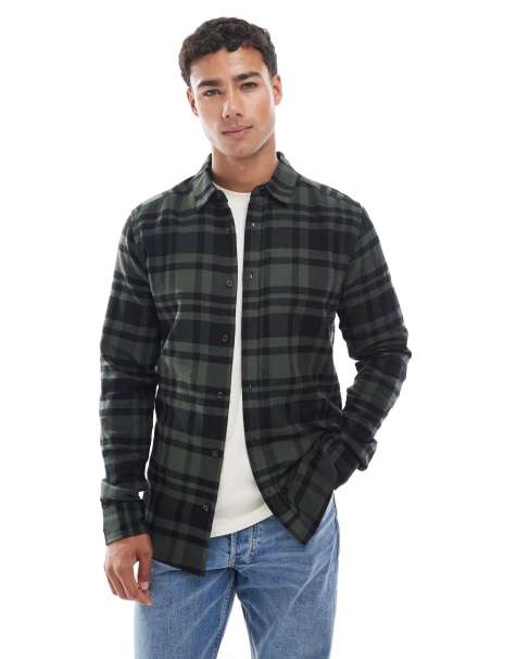 ONLY & SONS check shirt in dark khaki and black - view 1