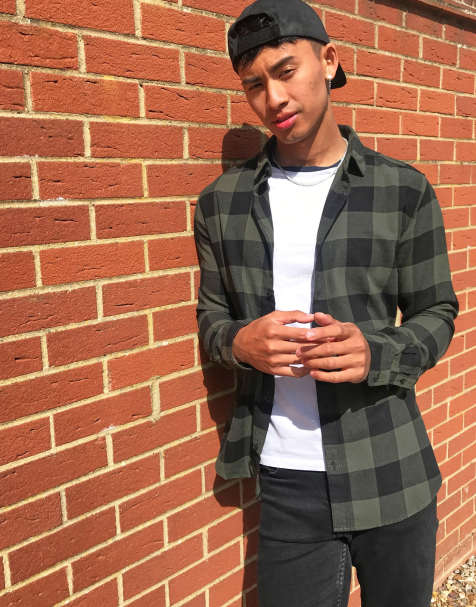 Only & Sons check shirt in khaki brushed cotton - view 1