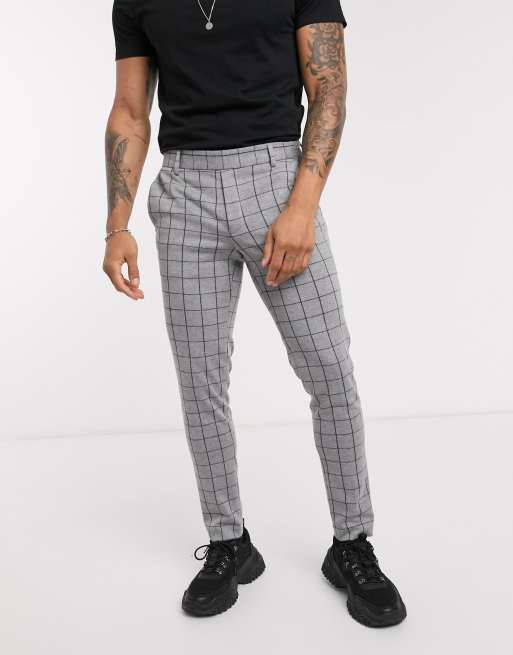 Only & Sons check stretch suit trousers in grey | ASOS