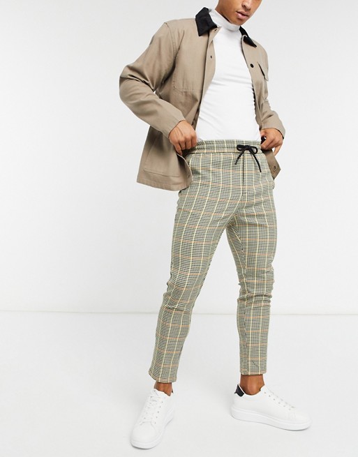 Only & Sons check tapered trouser with drawstring waist in heritage check