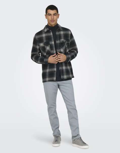 ONLY & SONS checked overshirt in gray - view 1