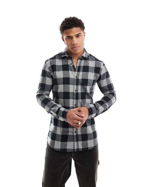 Only Sons Chemise a carreaux buffalo Gris et noir