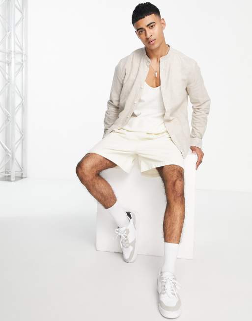 Only & Sons - Chemise à col grand-père en lin mélangé - Beige , 4 de 4