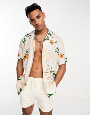 Only & Sons revere collar floral shirt in beige - ASOS Price Checker