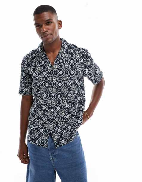 ONLY & SONS - Chemise à imprimé cachemire style mosaïque avec col à revers - Bleu marine - view 1