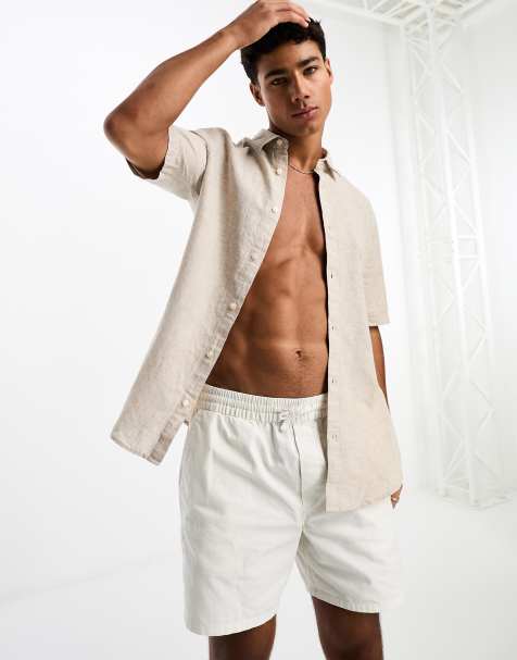 Only & Sons - Chemise à manches courtes en lin mélangé - Beige - view 1