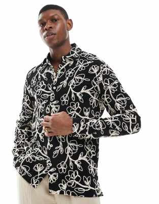 ONLY & SONS - Chemise à manches longues avec détails cordes texturés - Noir-Rouge