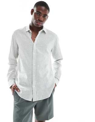 ONLY & SONS - Chemise à manches longues en lin mélangé rayé - Sauge-Vert