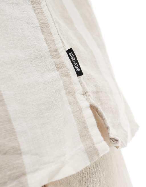 ONLY & SONS - Chemise à revers en lin mélangé à bandes - Beige, 2 de 4