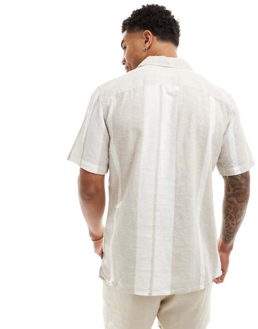 ONLY & SONS - Chemise à revers en lin mélangé à bandes - Beige, 4 de 4