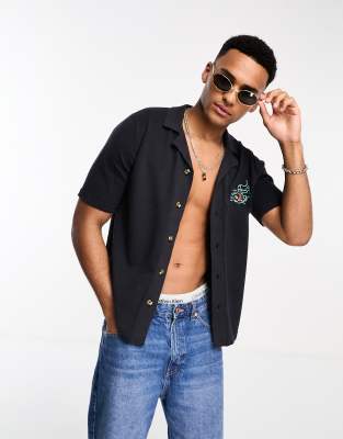 Only & Sons knitted revere collar shirt in navy  - ASOS Price Checker