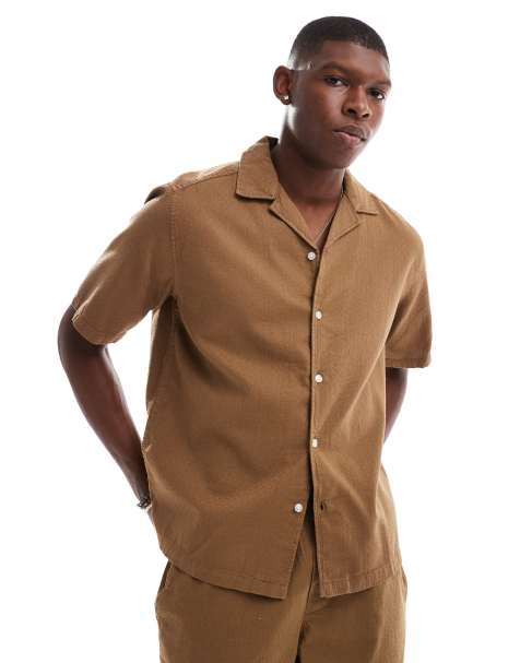 Only & Sons - Chemise à texture gaufrée d'ensemble avec col à revers - Marron chocolat - view 1