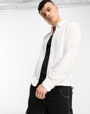 Only & Sons pique slim fit shirt in white  - ASOS Price Checker