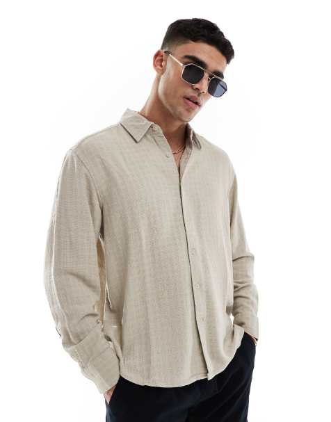 Only & Sons - Chemise ample en lin mélangé à manches longues - Beige - view 1