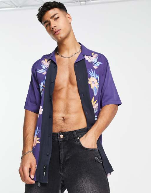 Only & Sons - Chemise avec col à revers et imprimé floral - Bleu marine 