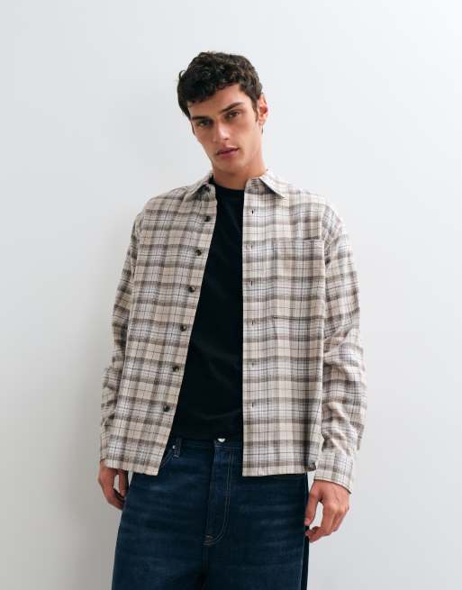 ONLY & SONS chemise coupe ample à carreaux crème et marron kaki, 3 de 5