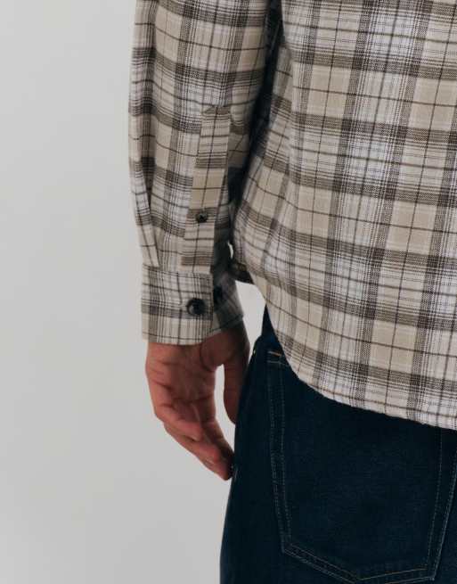 ONLY & SONS chemise coupe ample à carreaux crème et marron kaki, 4 de 5