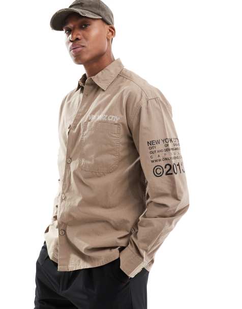 ONLY & SONS - Chemise décontractée à imprimés NYC - Beige - view 1