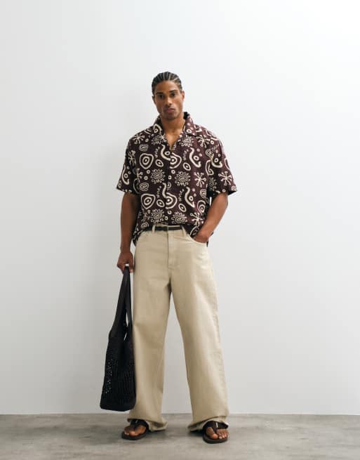 ONLY & SONS - Chemise décontractée en crépon à imprimé avec col - Marron foncé/crème, 2 de 5