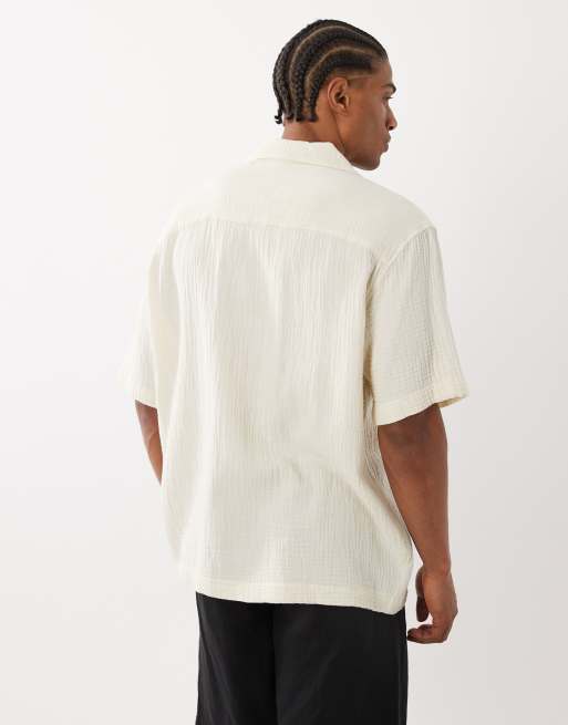 Only & Sons - Chemise décontractée texturée à manches courtes avec fleurs brodées - Noir et crème, 5 de 5