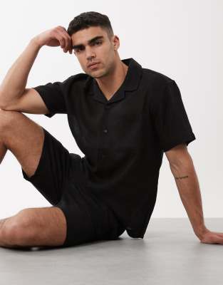ONLY & SONS - Chemise d'ensemble décontractée en lin mélangé - Noir