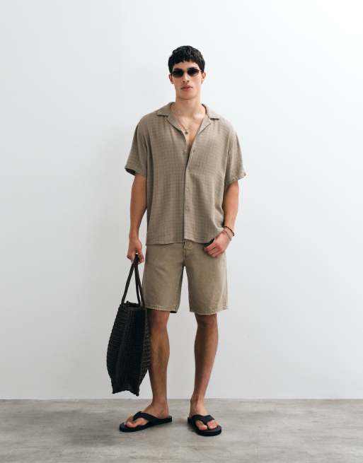 ONLY & SONS - Chemise d'ensemble en lin texturé à manches courtes - Taupe, 5 de 5