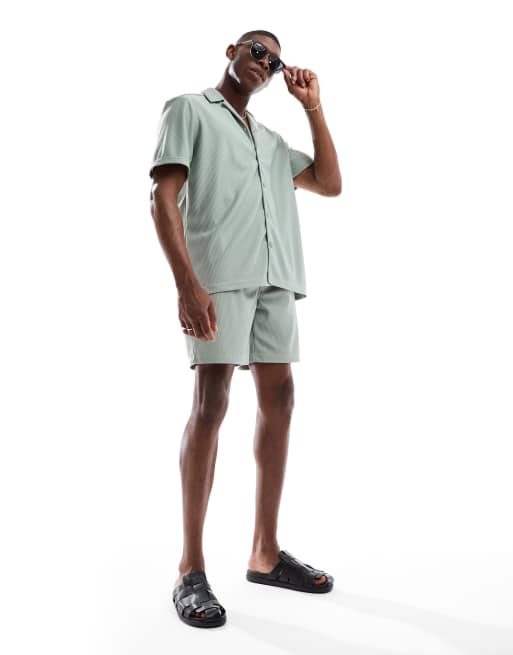 ONLY & SONS - Chemise d'ensemble plissée avec col à revers - Vert sauge, 2 de 4