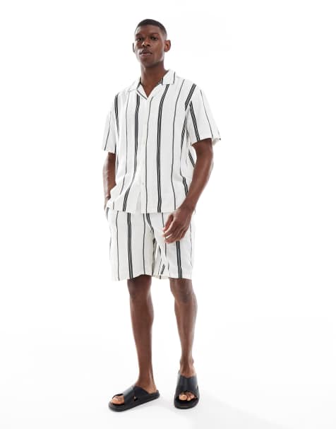 ONLY & SONS - Chemise d'ensemble rayée en lin - Noir et blanc - view 1