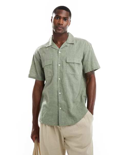 ONLY & SONS - Chemise en lin avec poches et col à revers - Kaki - view 1