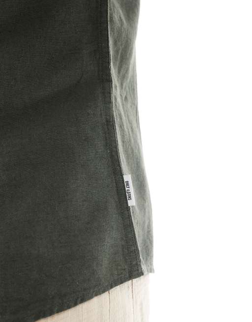 Only & Sons - Chemise en lin mélangé avec col à revers - Kaki foncé , 4 de 4