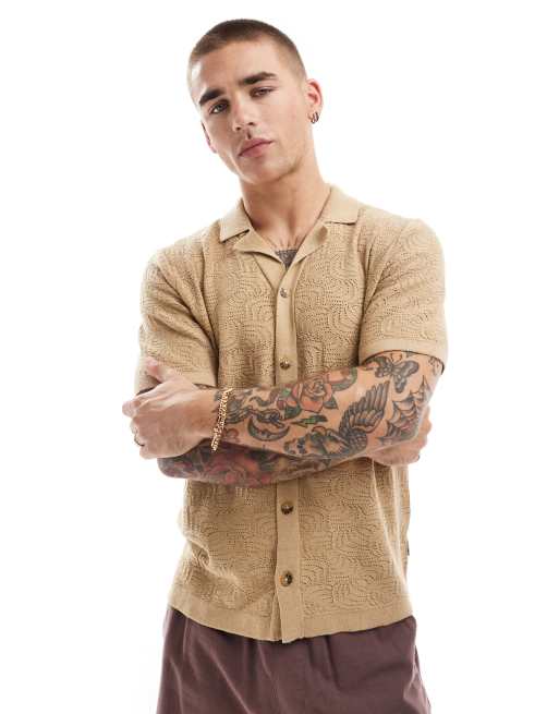 ONLY & SONS - Chemise en maille ajourée avec col à revers - Fauve