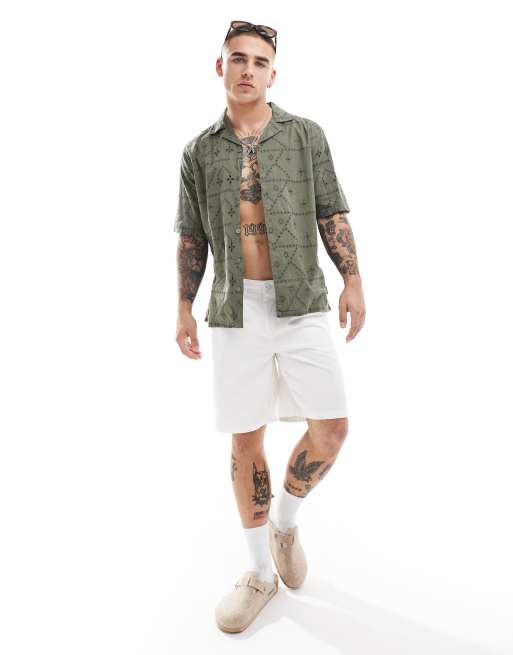 ONLY & SONS - Chemise en maille pointelle avec col à revers - Kaki