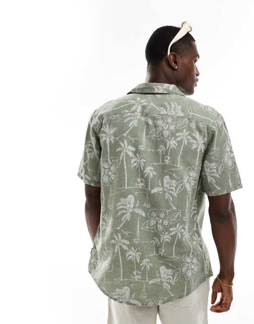 ONLY & SONS - Chemise hawaïenne en lin mélangé avec col à revers - Sauge, 3 de 4
