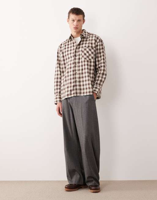 ONLY & SONS - Chemise manches longues coupe carrée décontractée à carreaux - Marron et crème, 2 de 5
