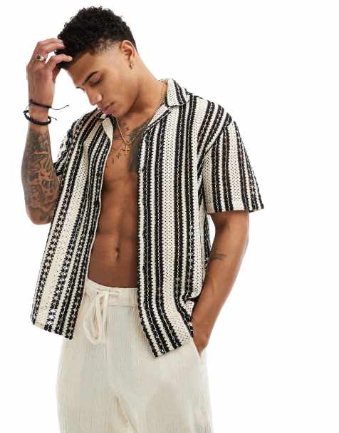 ONLY & SONS - Chemise rayée en maille au crochet - Noir - view 1