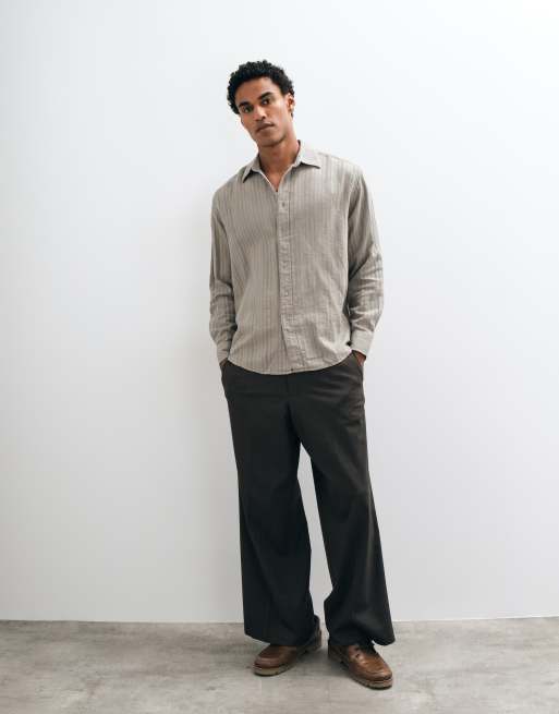 ONLY & SONS chemise texturée à manches longues en mélange de lin, ensemble, vert sauge, 5 de 5