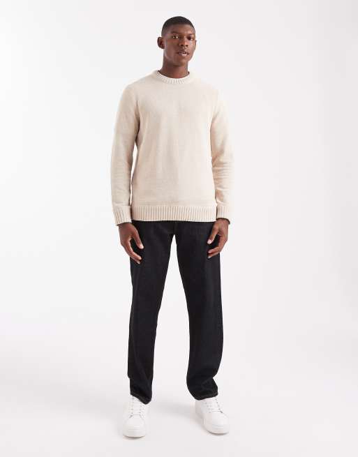 ONLY & SONS chenille crew neck jumper in beige, 2 of 5