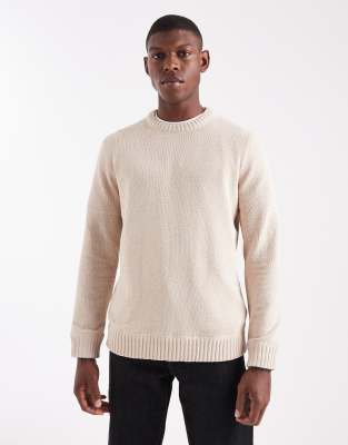 Only & Sons Chenille Crew Neck Sweater In White