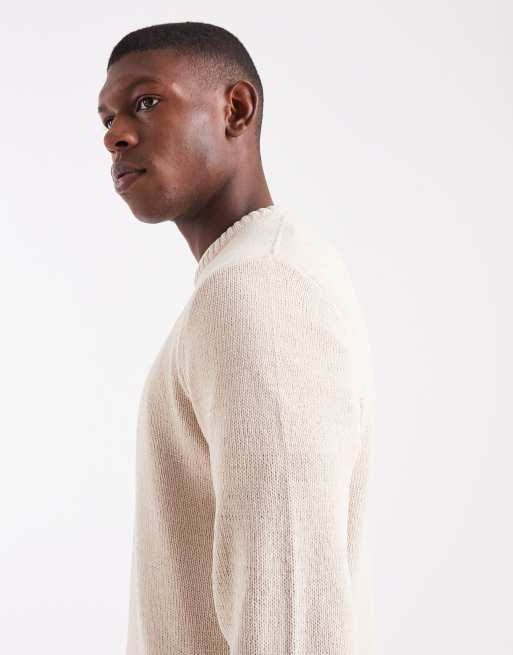 ONLY & SONS – Chenille-Pullover in Beige mit Rundhalsausschnitt, 4 von 5