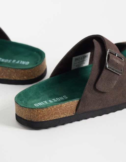 ONLY & SONS - Chokoladebrune mule-sandaler i imiteret ruskind, 3 af 4