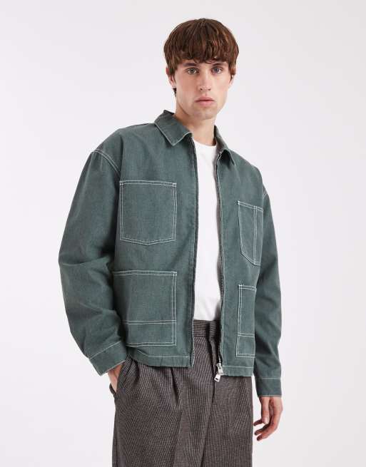 ONLY & SONS - Chore - Giacca color grigio-verde con cuciture a contrasto