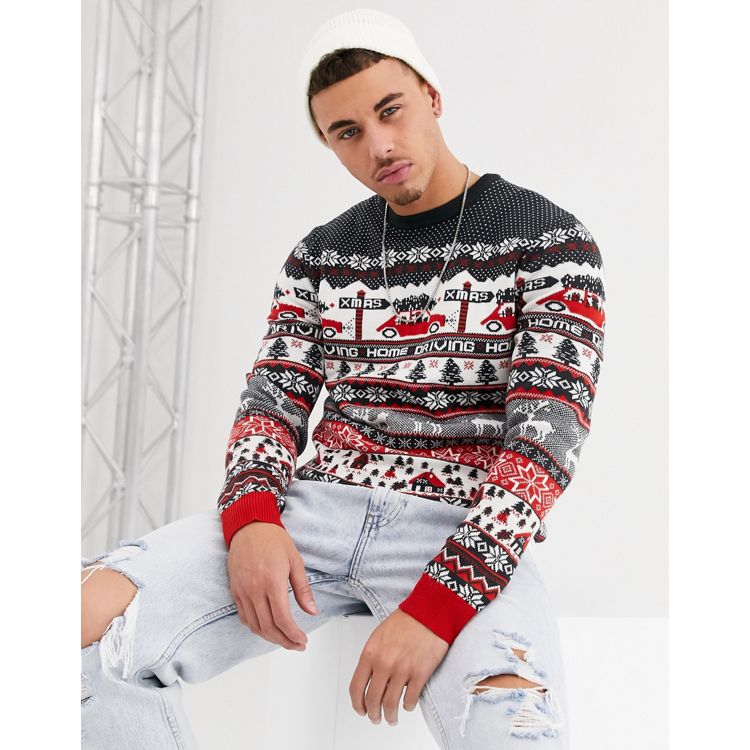 Only & Sons Christmas driving home jumper in dark navy | ASOS