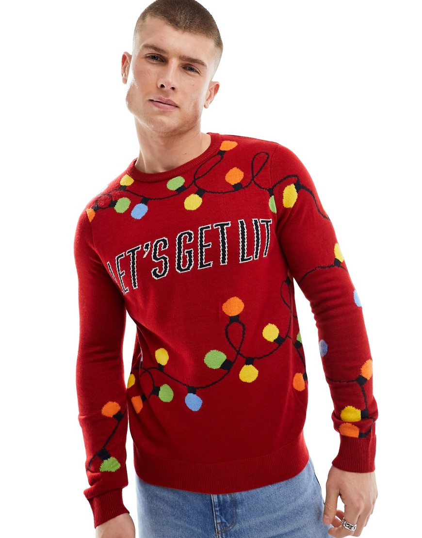 ONLY & SONS Christmas jumper in red