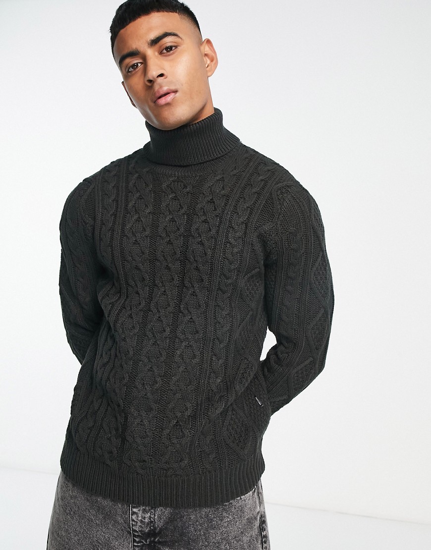Only & Sons Chunky Cable Knit Turtle Neck Sweater In Gray | ModeSens