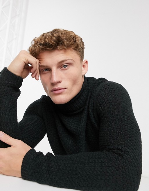 Only & Sons chunky roll neck in black