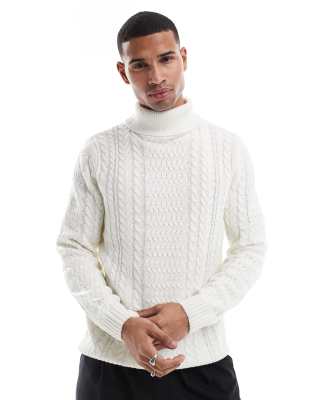 ONLY & SONS ONLY & SONS chunky roll neck knit in cream-White