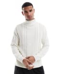 [ONLY & SONS] ONLY & SONS chunky roll neck knit jumper in cream-White S Cloud Dancer